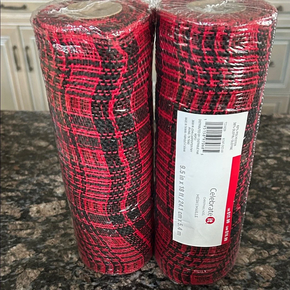CELEBRATE IT BLACK & RED MESH ROLLS 8.5x18 FT LOT OF 2 NWT